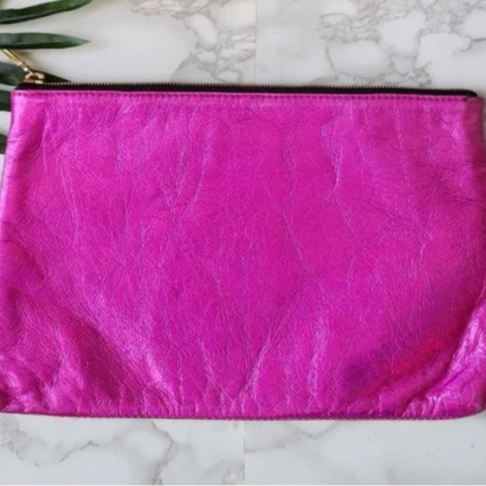 Cabi Metallic Pink Leather Clutch Bag Purse Medium Size